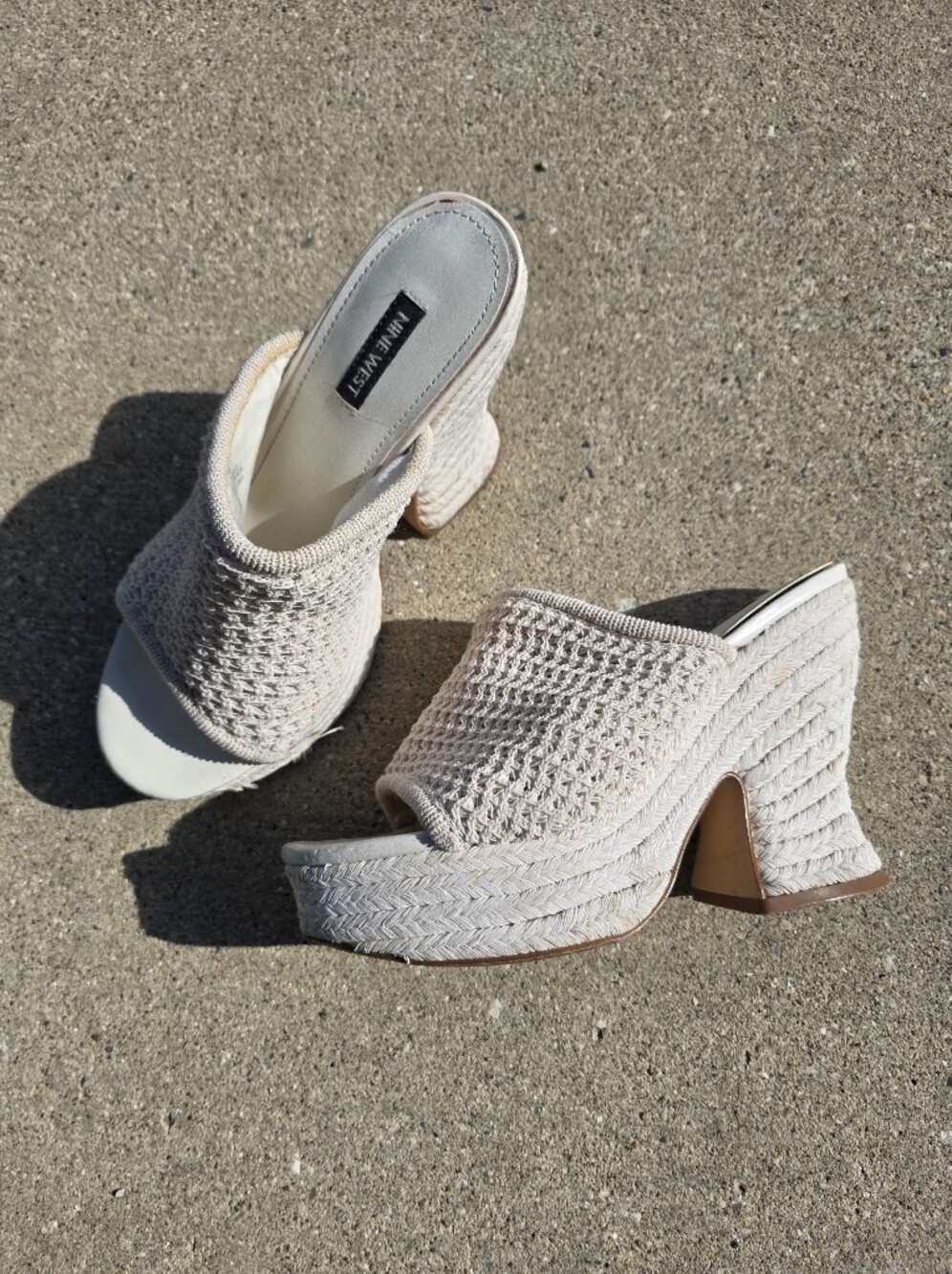 Nine West Peep Toe Platform Chunky Heels Crochet Weave Size 8M - Picture 3 of 17